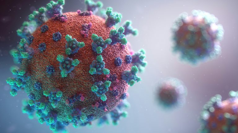 Illustration of coronavirus particles with spike proteins
