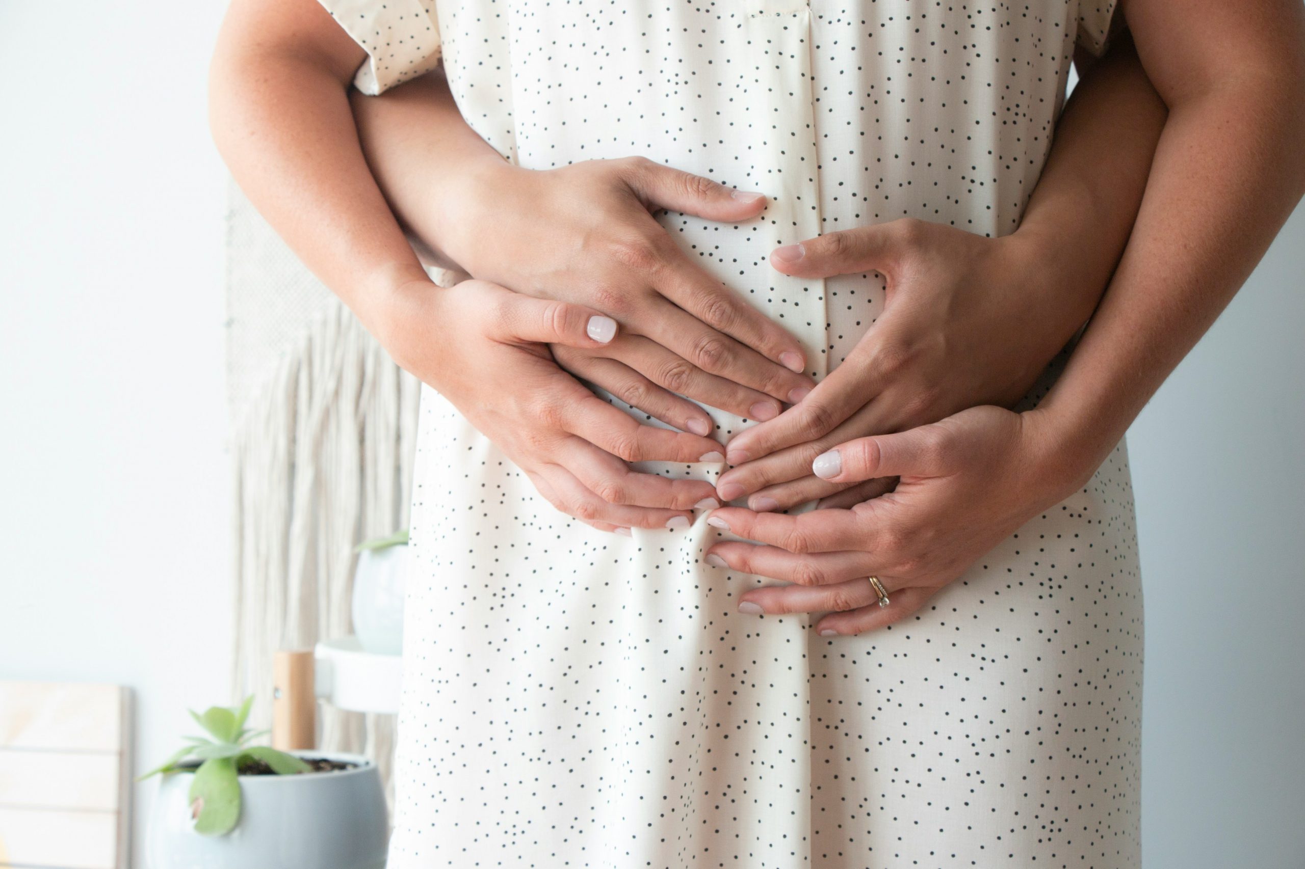 Two people holding a pregnant belly